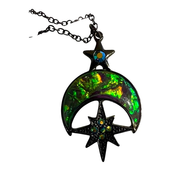 Iridescent Crescent Moon and Star Pendant Necklace - Picture 2 of 5
